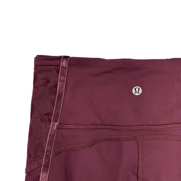 Lululemon Maroon Red Wunder Under Crop High-Rise Flocked Leggings 4 - Picture 5 of 7